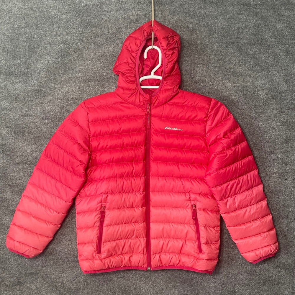 Eddie Bauer Kids Pink Ombre Down Puffer Jacket Hooded Coat 8300W682 Size L 14/16